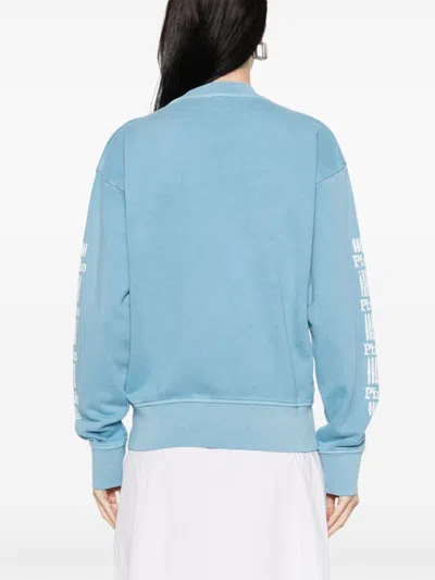 Pinko 'mindelo' Light Blue Sweatshirt With Logo Print On The Front And Sleeves In Multicolor