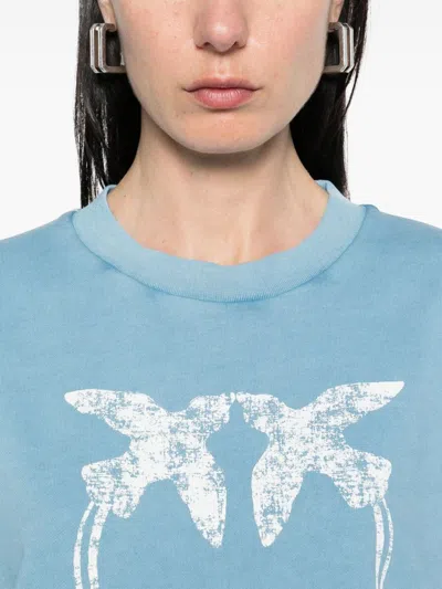 Pinko 'mindelo' Light Blue Sweatshirt With Logo Print On The Front And Sleeves In Multicolor
