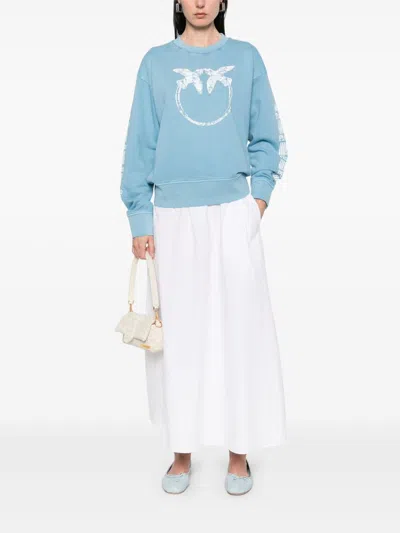 Pinko 'mindelo' Light Blue Sweatshirt With Logo Print On The Front And Sleeves In Multicolor