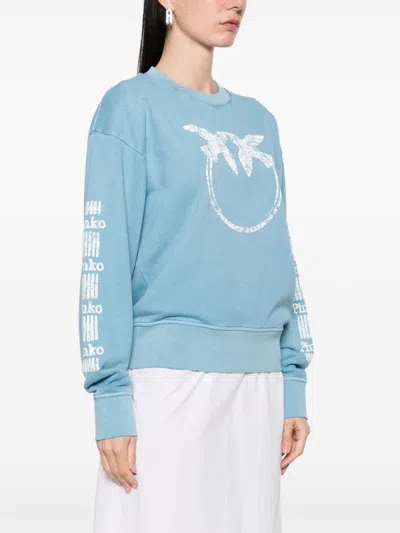 Pinko 'mindelo' Light Blue Sweatshirt With Logo Print On The Front And Sleeves In Multicolor