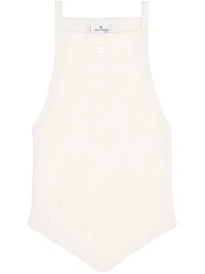 Courrèges Canotta In Maglia A Coste Con Fondo A Punta In Heritage White