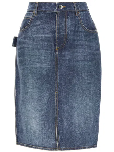 Bottega Veneta Denim Printed Silk And Viscose Midi Skirt In Blue