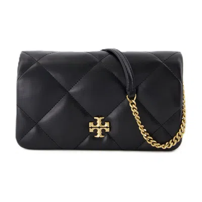 Tory Burch Kira Diamond Quilted Leather Chain Wallet In Black