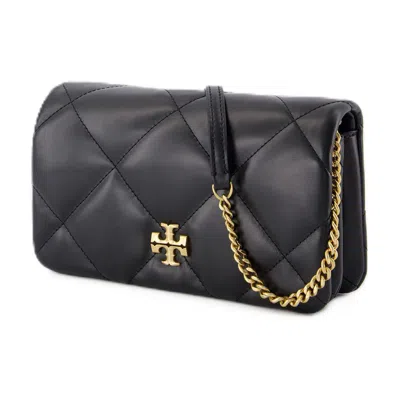 Tory Burch Kira Diamond Quilted Leather Chain Wallet In Black