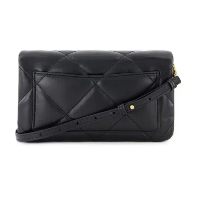 Tory Burch Kira Diamond Quilted Leather Chain Wallet In Black