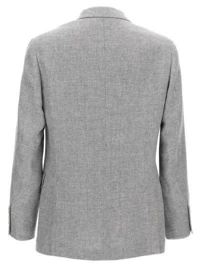 Shop Brunello Cucinelli Single-breasted Linen Blend Blazer In Gray