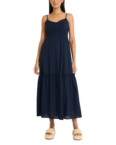 The Good Journey Ripple Eyelet Cotton Maxi Sundress In Navy Blazer
