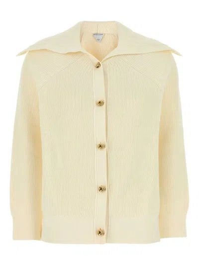 Bottega Veneta Women Cream Stretch Cotton Blend Cardigan In Beige