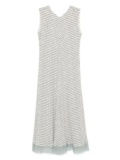 Fendi Grid Print Silk Sleeveless Mini Dress Clothing In White