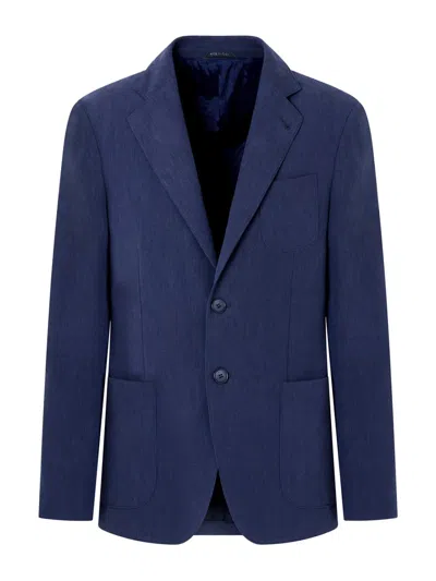 Giorgio Armani Upton Line Single-breasted Linen Canvas Jacket Clothing In Blue