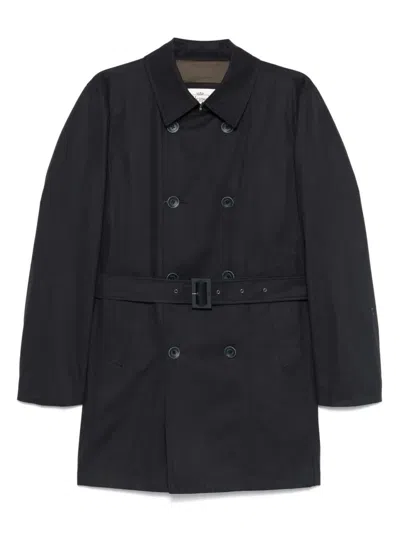 Herno Double-breasted Padded Stretch-shell Down Peacoat In Blue