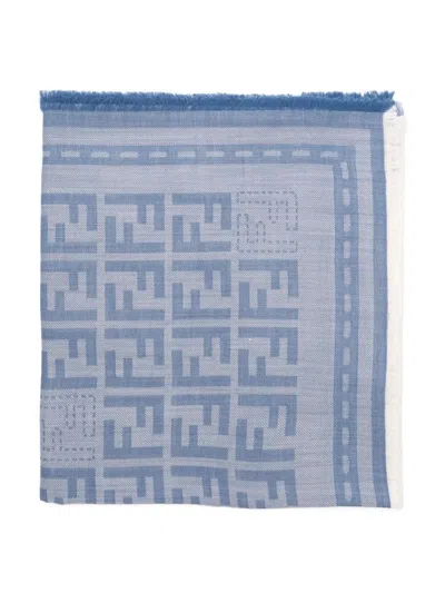 Fendi Ultra-lightweight Wool Ff Shawl In Blue