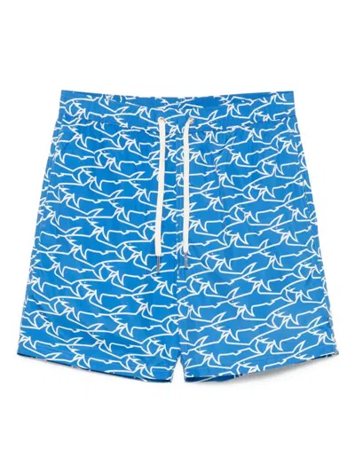 Paul & Shark Swimwear With Drawstring Waist And All-over Print In Blue