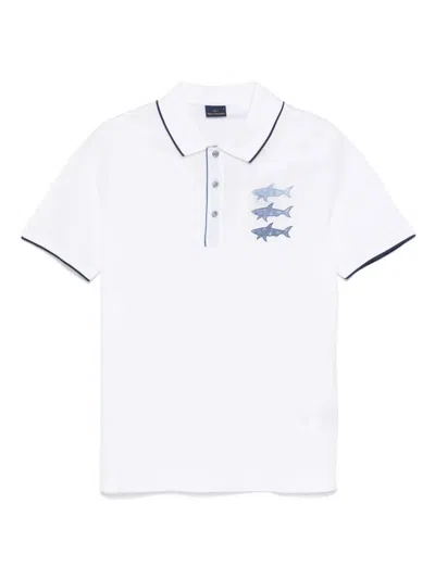 Paul & Shark Shark Print Cotton Polo Shirt Clothing In White