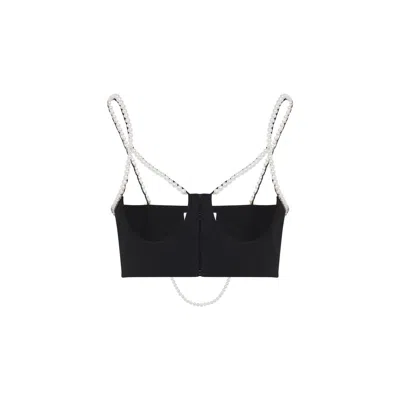 Moschino Stretch Poplin Crop Top With Pearls In Black