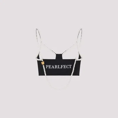 Moschino Stretch Poplin Crop Top With Pearls In Black