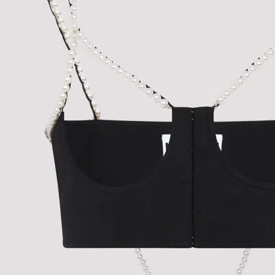Moschino Stretch Poplin Crop Top With Pearls In Black
