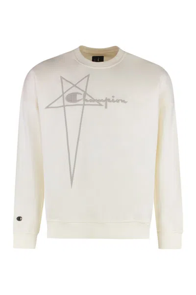 Rick Owens Crew-neck Cotton Sweatshirt Logo Patch In Green
