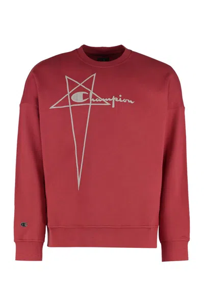 Rick Owens Crew-neck Cotton Sweatshirt Graphic Print In Red