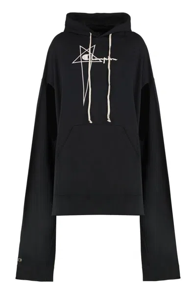 Rick Owens Flyproof Tunic Hooded Sweatshirt In Black