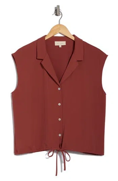 Melloday Drawstring Hem Sleeveless Button-up Shirt In Mahogany