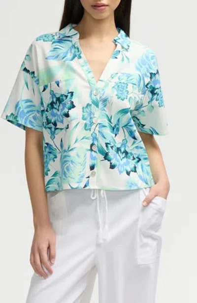 Nvlt Crop Button-up Camp Shirt In Tropical Blue