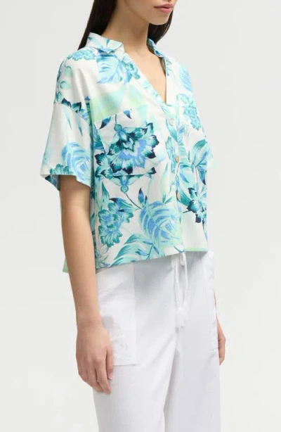 Nvlt Crop Button-up Camp Shirt In Tropical Blue