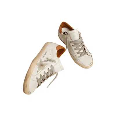Golden Goose Super-star Sneakers With Ice-gray Suede Star And Light Brown Heel Tab Shoes In White/ice/light Brown