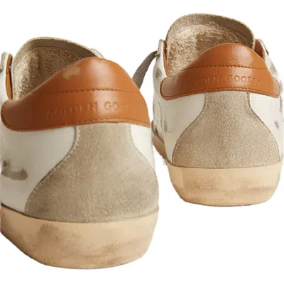 Golden Goose Super-star Sneakers With Ice-gray Suede Star And Light Brown Heel Tab Shoes In White/ice/light Brown