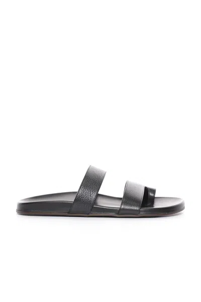 The Row Leather Double Strap Thong Slippers In Black