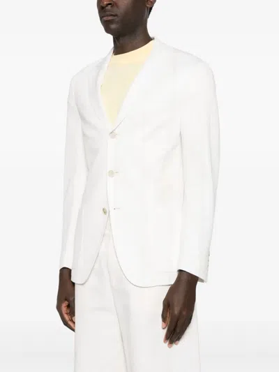 Eleventy Structured Single-breasted Jacket Notch Lapels In White