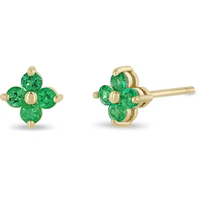 Zoë Chicco 14k Yellow Gold Emerald Gemstones Emerald Flower Stud Earrings In Multi