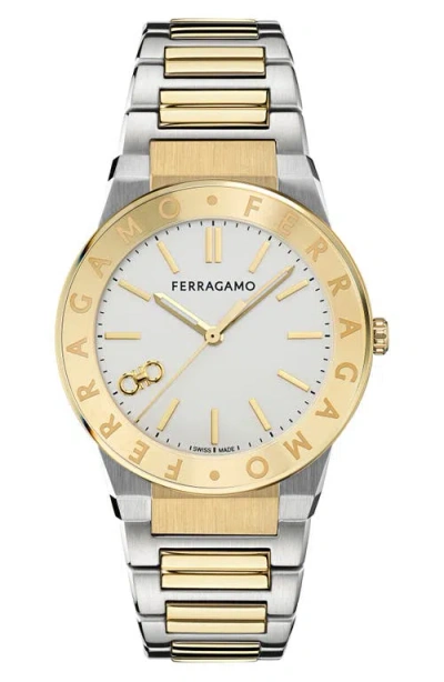 Ferragamo Sapphire Watch In Stainless Steel/ip Yellow Gold