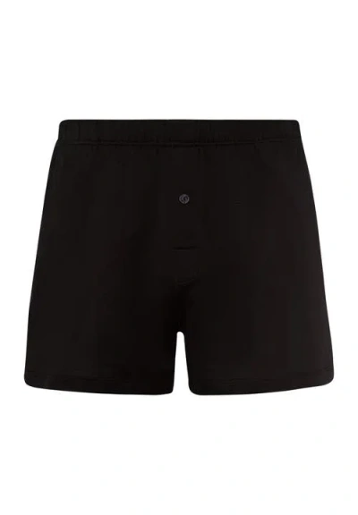 Hanro Cotton Sporty Button Fly Cotton Boxer In Black