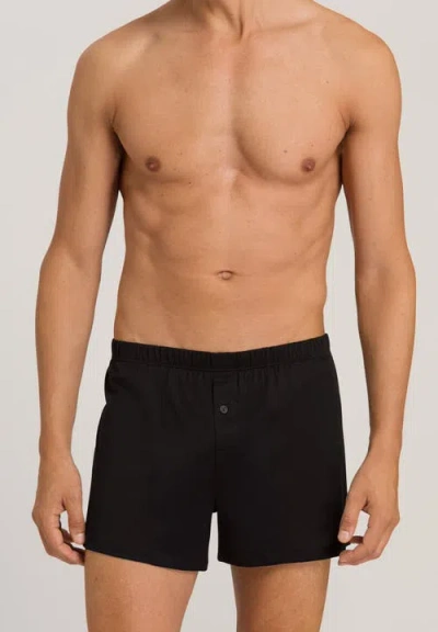 Hanro Cotton Sporty Button Fly Cotton Boxer In Black