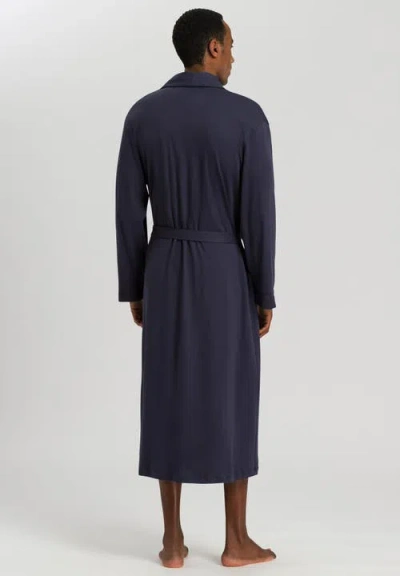 Hanro Night And Day Shawl Collar Cotton Robe 120cm In Deep Navy