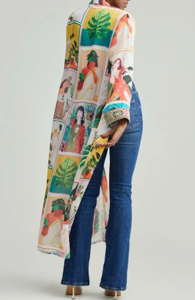 Holichic Mixed Graphic Print Open Front Satin Jacket In White