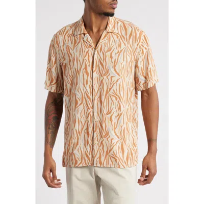 Open Edit Zebra Print Camp Shirt In Beige Linear Zebra