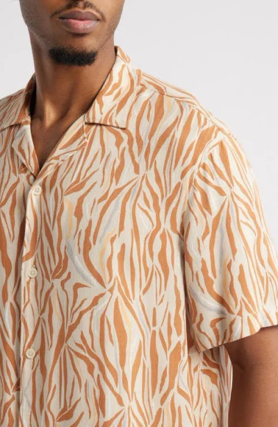 Open Edit Zebra Print Camp Shirt In Beige Linear Zebra