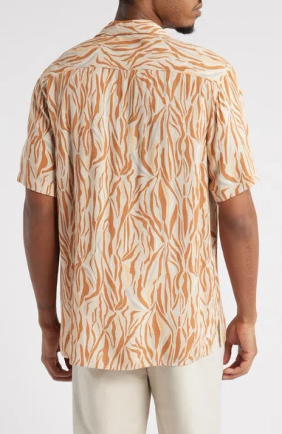 Open Edit Zebra Print Camp Shirt In Beige Linear Zebra