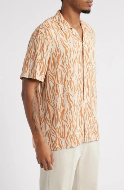 Open Edit Zebra Print Camp Shirt In Beige Linear Zebra