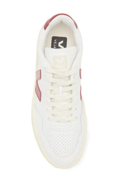 Veja V-90 Panelled Leather Sneakers In White And Red