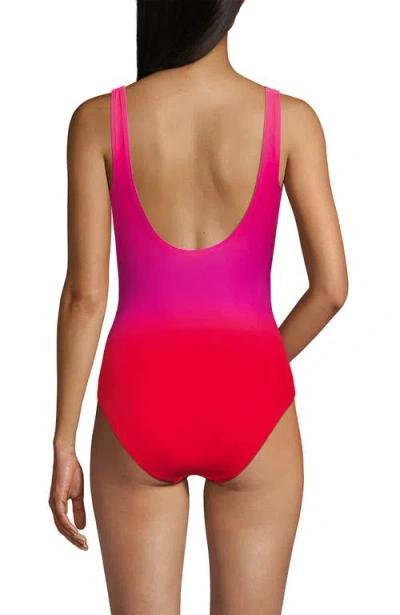 Lands' End D-cup Slender Tummy Control Chlorine Resistant V-neck Wrap One Piece Swimsuit In Pink Multi Ombre