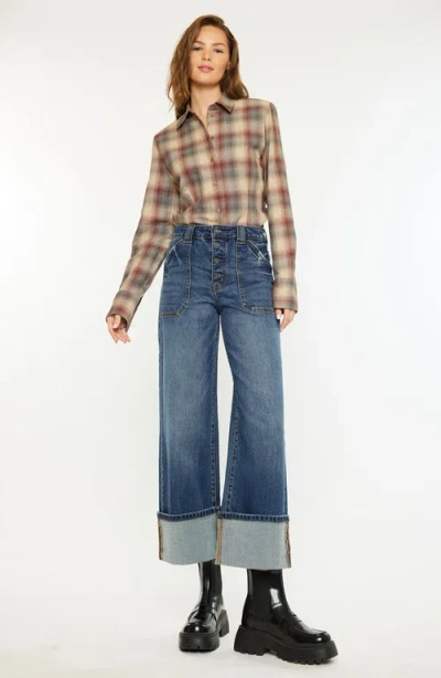 Kancan Haylee Ultra High Rise Wide Leg 90s Trousers Jeans In Dark Wash