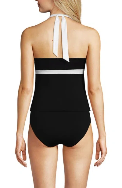 Lands' End Plus Size V-neck Halter Tankini Top In Black/white