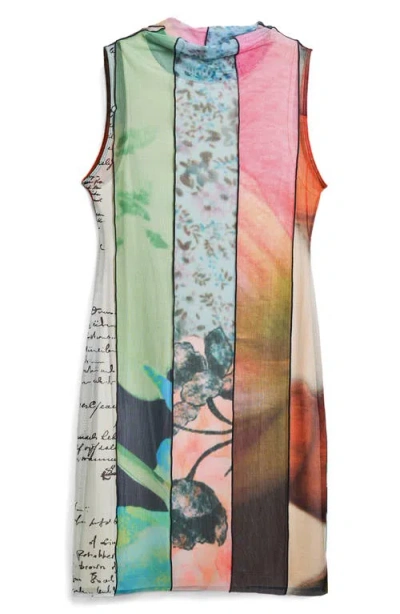 Desigual Mixed Print Mesh Minidress In Bluish Green