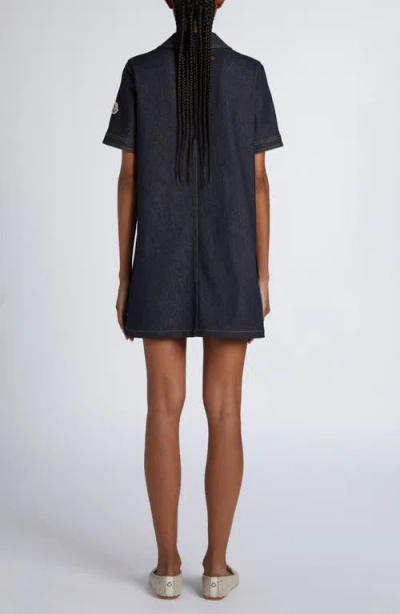 Moncler Short Sleeve Denim Dress With Front Pockets In Blue
