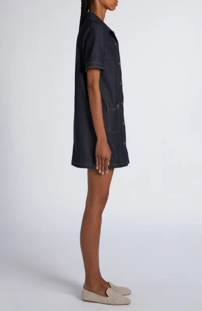 Moncler Short Sleeve Denim Dress With Front Pockets In Blue