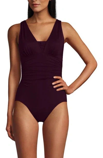 Lands' End Slendersuit Grecian Tummy Control Chlorine Resistant One Piece Swimsuit In Dark Wine