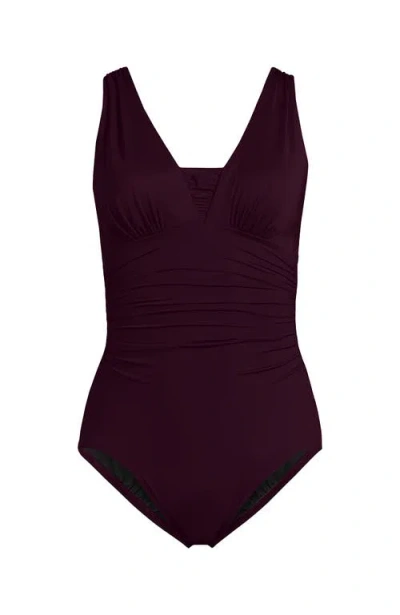 Lands' End Slendersuit Grecian Tummy Control Chlorine Resistant One Piece Swimsuit In Dark Wine